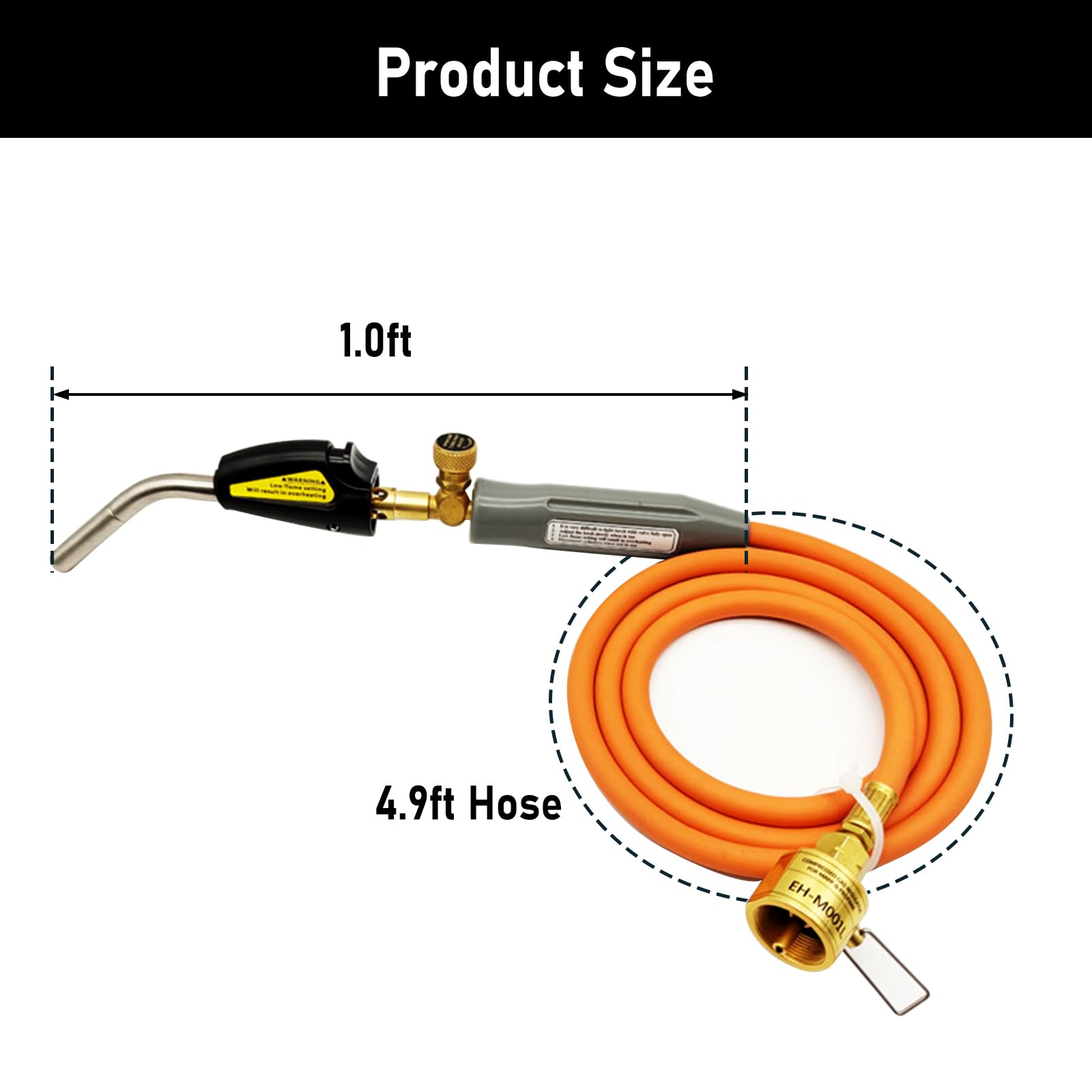 Torcia a gas Gotrain, torcia a propano con tubo da 1,5 m e valvola di fiamma regolabile, punta in ottone, interfaccia CGA600 per saldatura, accensione, barbecue