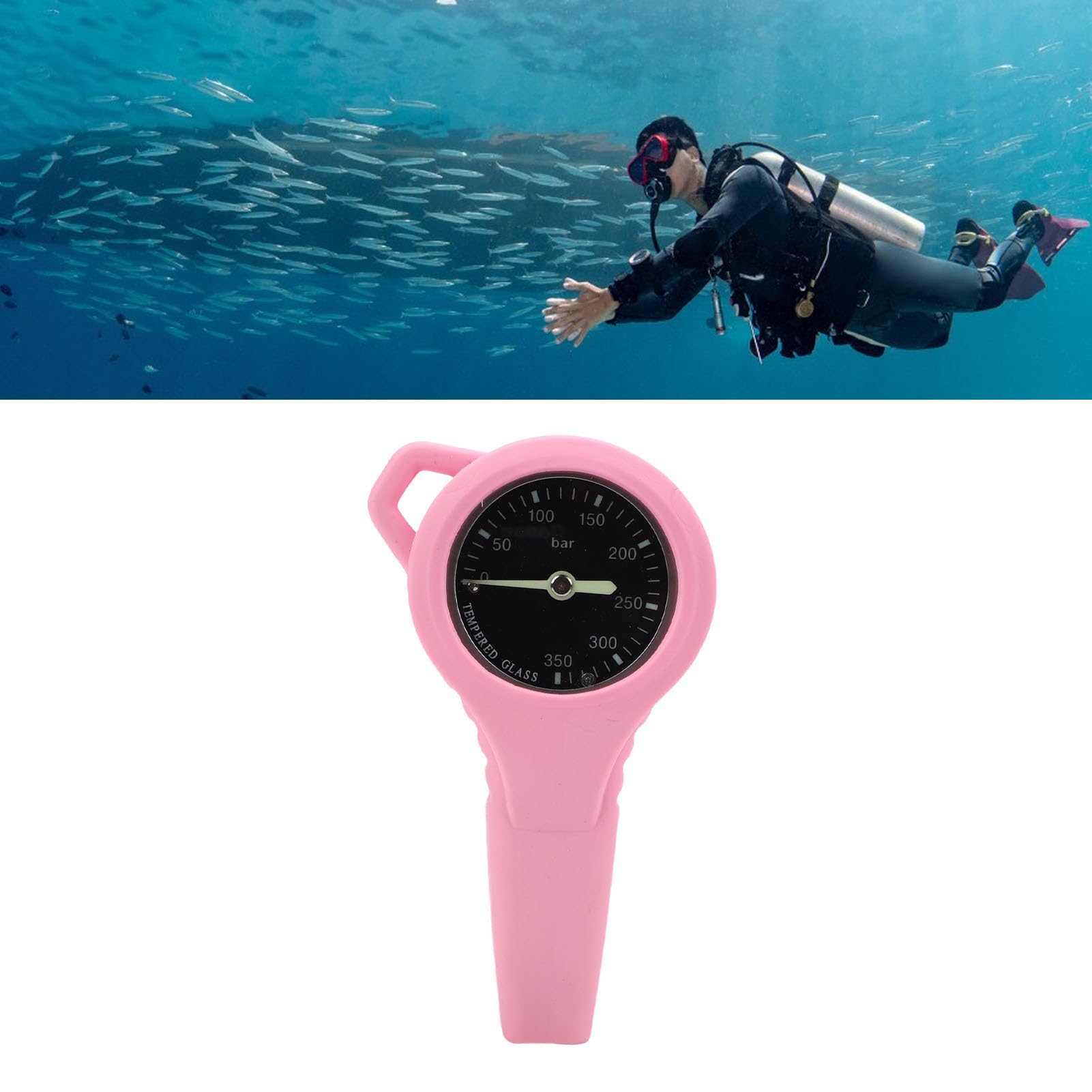 Buachois Manometro Subacqueo BCD Acciaio, Manometro Pressione Immersione Luminoso Facile Leggere Trasportare, Strumento Misurazione Pressione per Attrezzatura Sub