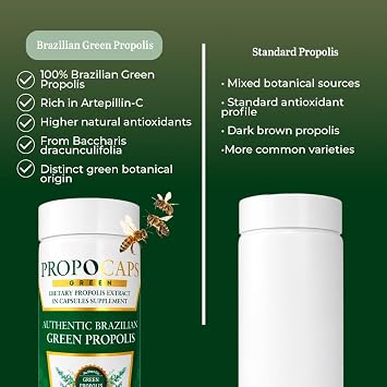 Beelife Green Propolis Capsules- 100% Brazilian Green Propolis - Immune Support & Antioxidant Booster- Certified ISO 22000, Kosher -Bee Propolis supplements capsules- Propolis Extract (60 Days Supply)