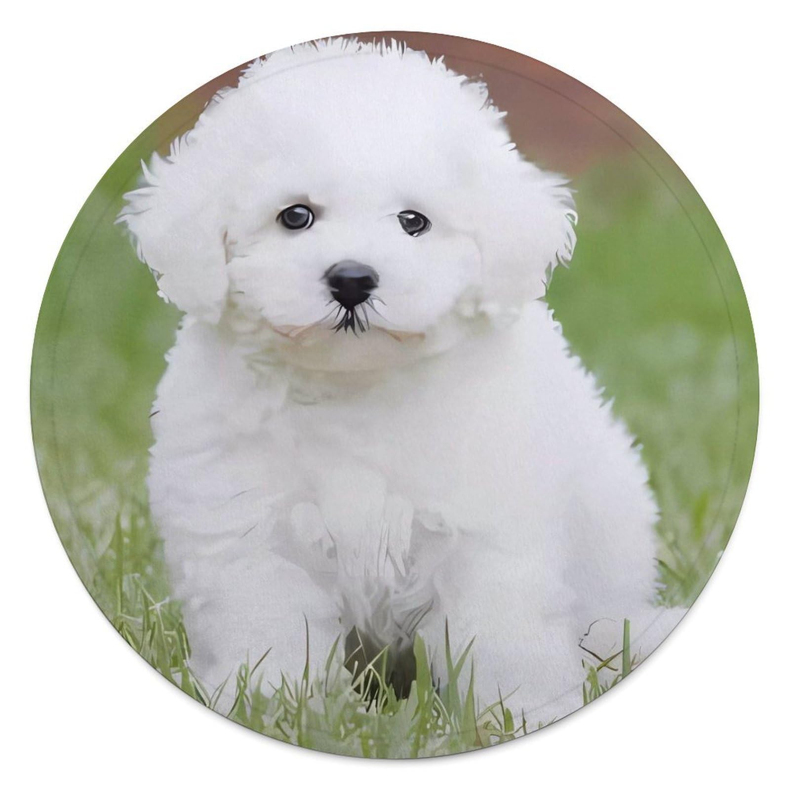 Couverture ronde Bichon Frisé en flanelle de 140 cm pour décoration de canapé