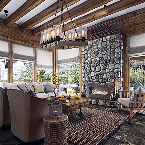Lianshun Farmhouse Chandelier 8-Light Wood Kitchen Island Lighting Candle Pendant Light Fixture Rustic Chandelier For Dining Living Room, Kitchen, Foyer,Restaurant(Bulbs Not Included) #TOP1