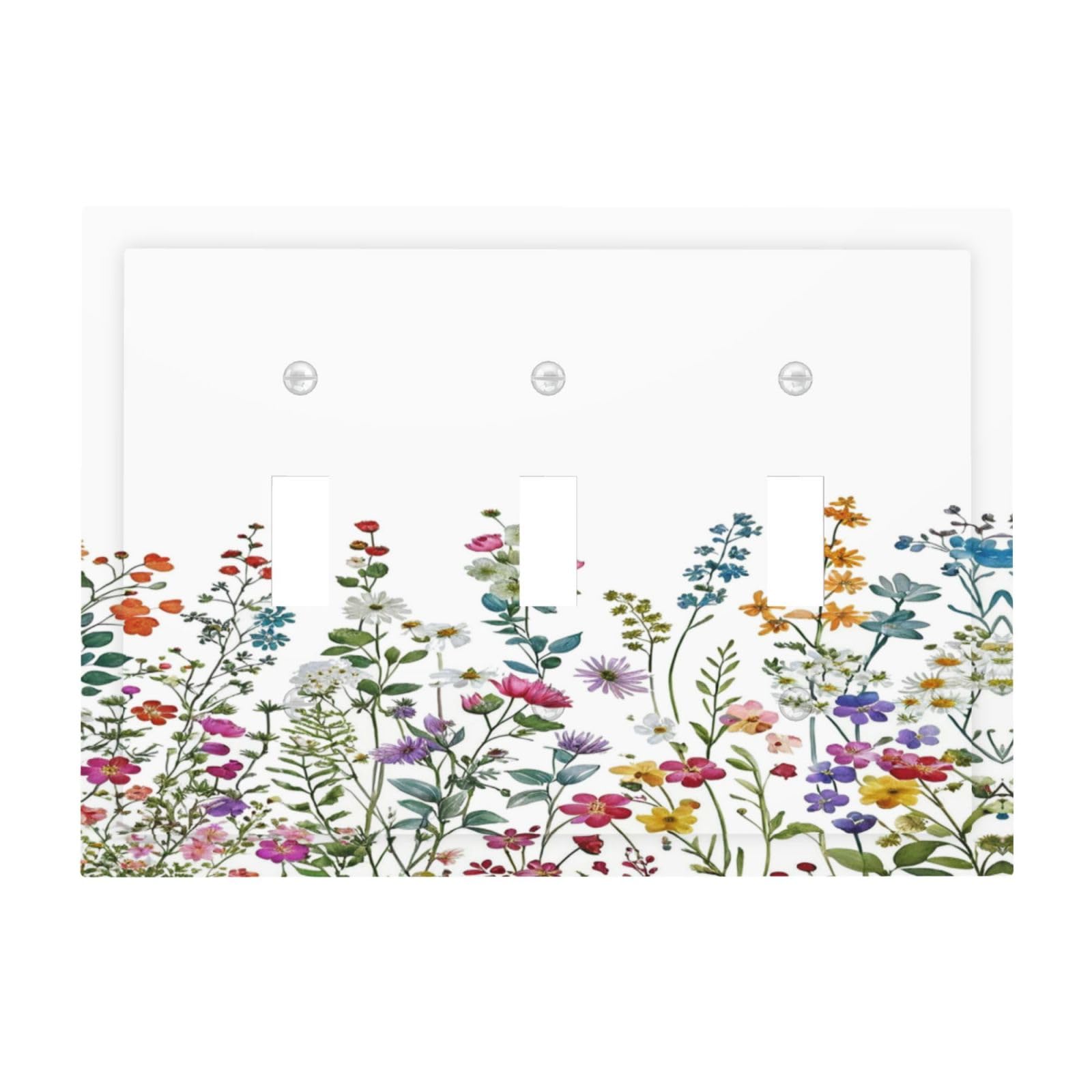 Grande plaque électrique 3 interrupteurs fleurs sauvages rustique et bohème