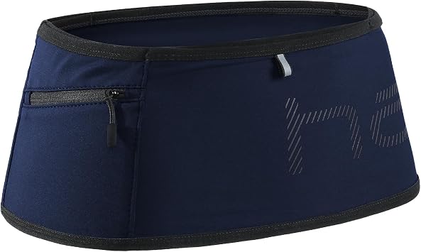 Haimont No-Bounce Running Hydration Belt for Trail & Daily Runs, Blue, M | 500ml Soft Flask Compatible, Zip Pocket, Gel Storage, Pole Loops, Reflective Details