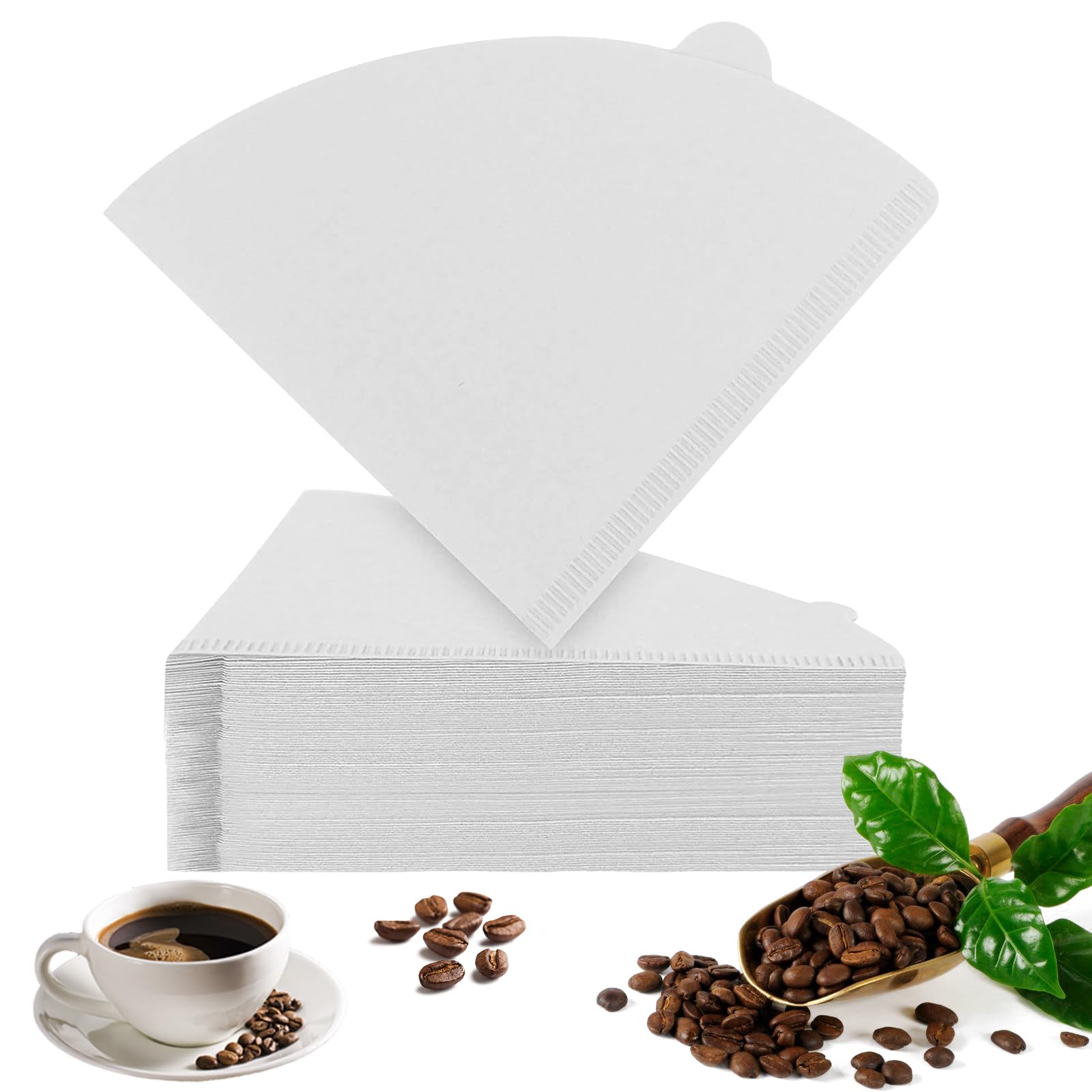 200 sztuk papierowych filtrów do kawy, rozmiar 2, filtr papierowy do kawy, filtr do kawy w kształcie litery V, papier do kawy stożkowy, biały filtr do kawy, torebki filtrujące do stożków kawy
