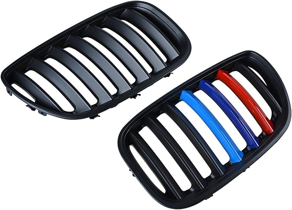 Left+Right Side Glossy Black M-Color Front Kidney Grilles Compatible with 2004 2005 2006 BMW E53 X5 4 Door SUV Sport Utility 3.0i 4.4i 4.8is LCI Facelift LM-A14-075-LEM-1-4PX