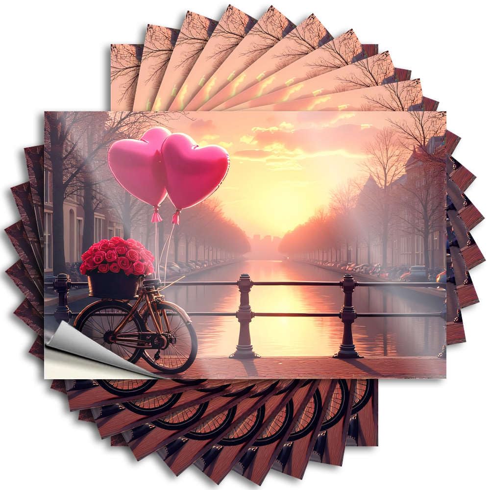 Quote Porch Decorations Outdoor | New Tumbler Bicycle with Heart-Shaped Balloons By The Canal At Sunset for Adult(6X9CM)