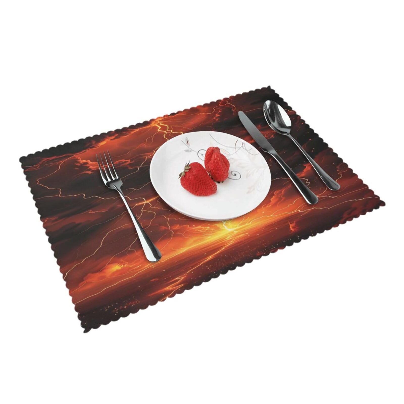 Fiery Lightning Storm Placemats Set of 4 Print Table Mats Place Mats Table Decor for Kitchen Dining 12X18 in