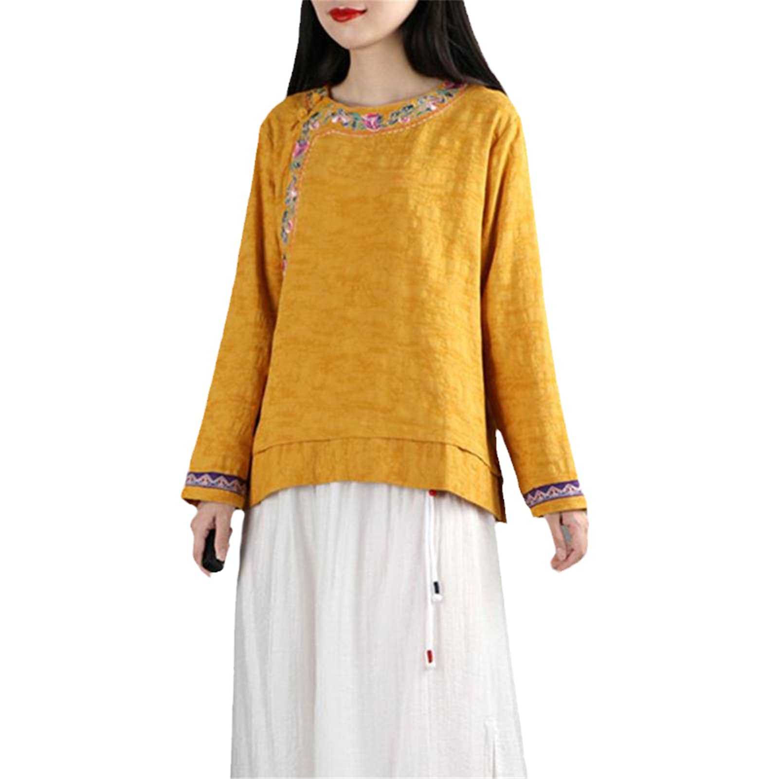 Bawełniany i lniany top damski nadruk koszula retro w stylu chińskim Hanfu Zen China tradycyjny strój tang Femme