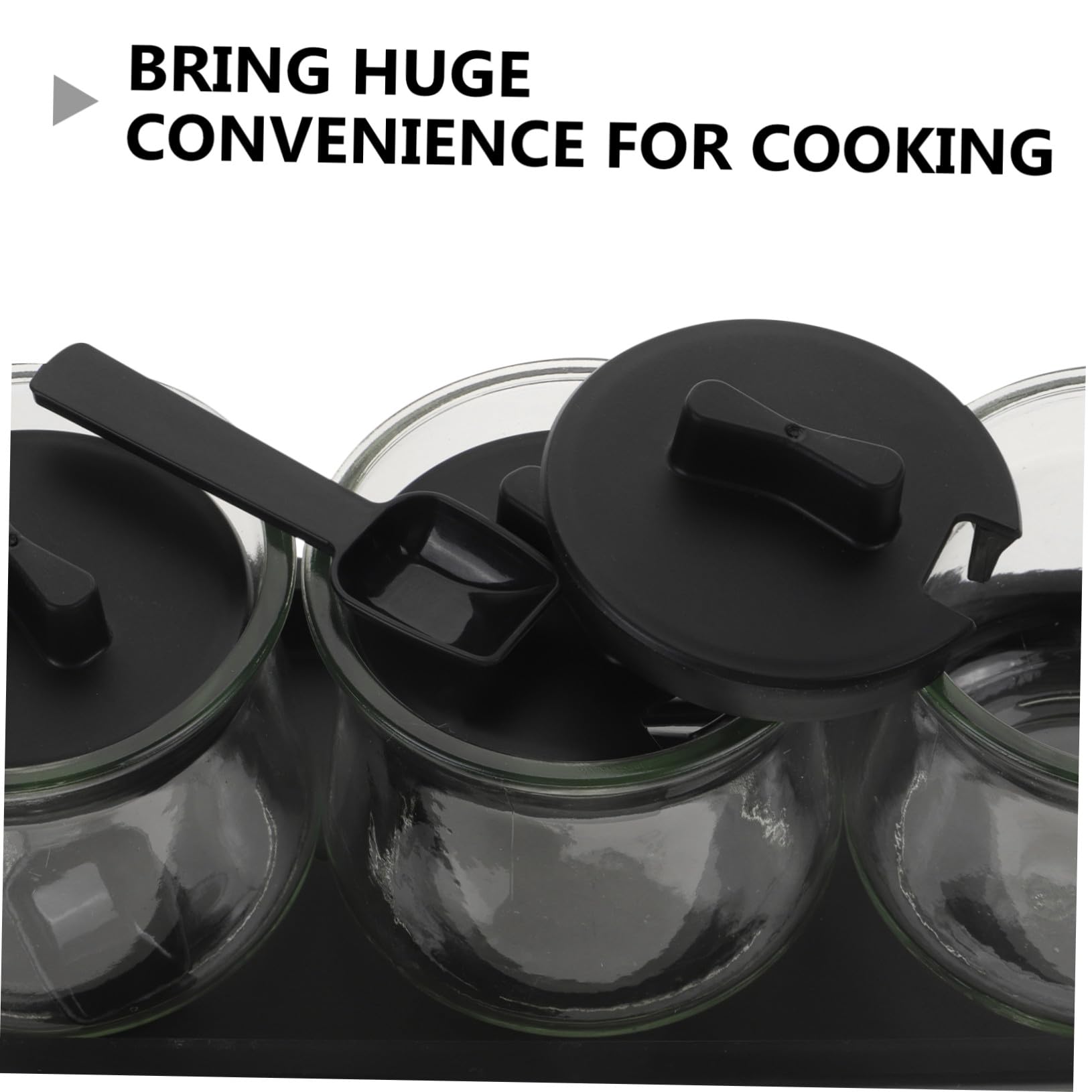 Sosoport Set 3 Barattoli di Spezie e Condimenti in Vetro Soda con Coperchio, Cucchiai e Vassoio, Contenitori Trasparenti per Cucina Organizzata e Conservazione Condimenti