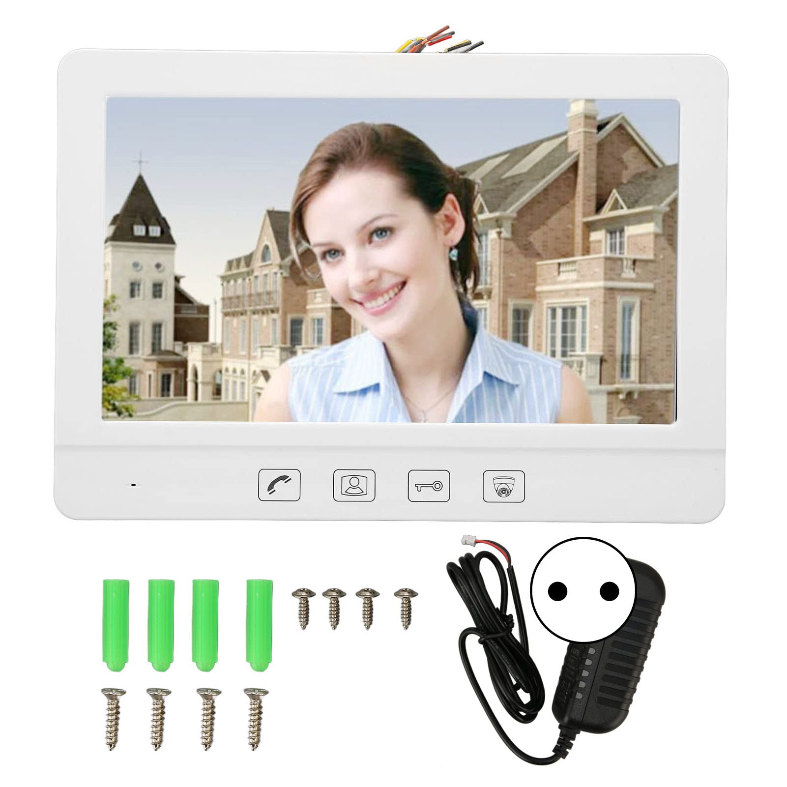 Generic Bezprzewodowy Wyświetlacz Domofonowy Nowoczesny Ceramiczny Biały 10,1-calowy Monitor Wideodomofonowy do Mieszkań/hoteli Materiał ABS (wtyczka UE)