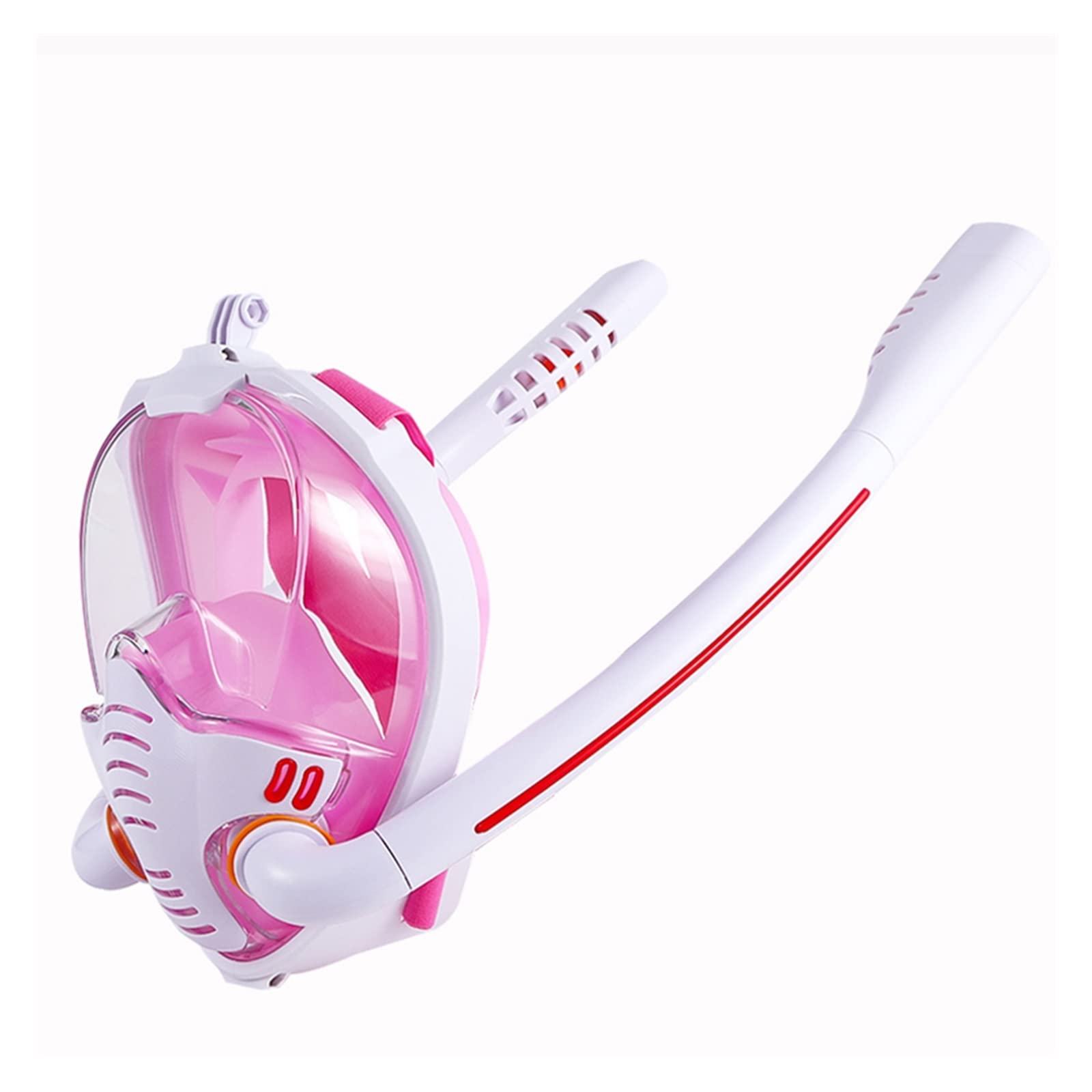 Portable Dive Cylinder, Snorkeling Mask Adult Underwater Anti Fog Full Face Diving Snorkel Goggles Swimming Equipment(White Pink,S/M)