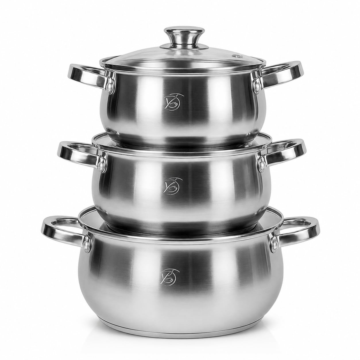 Royal Swiss® Batterie de Cuisine Inox 6 Pièces – Casseroles & Poêles avec Couvercles en Verre – Tous Feux – Acier Inoxydable Durable (6 pcs)