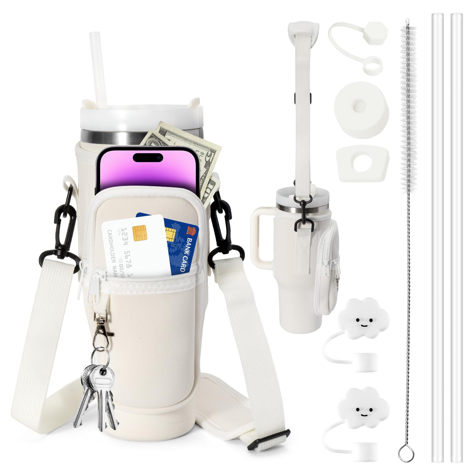 Borsa Porta Borraccia Con Tasca Per Telefono Per Stanley Tumbler Da 4030 Oz In Neoprene Con Tracolla Regolabile Con Cannuccia