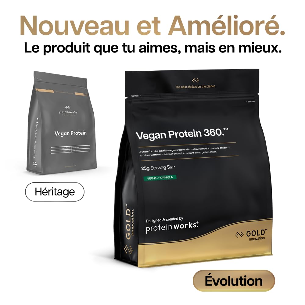 Protein Works | Vegan Protein 360 – GOLD Innovation, Protéine Végane, Mélange Multi-Protéines Premium 100% Végétal, Shake Faible en Gras & Calories, Fraises à la Crème, 66 Portions, 2 kg
