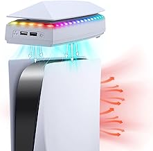 Mcbazel Upper RGB Cooling Fan for PS5, Top Cooling System Cooler Fan with RGB Light, 3 Speed Adjustable Fan, Dual USB 2.0 Port for PS5 Console - White