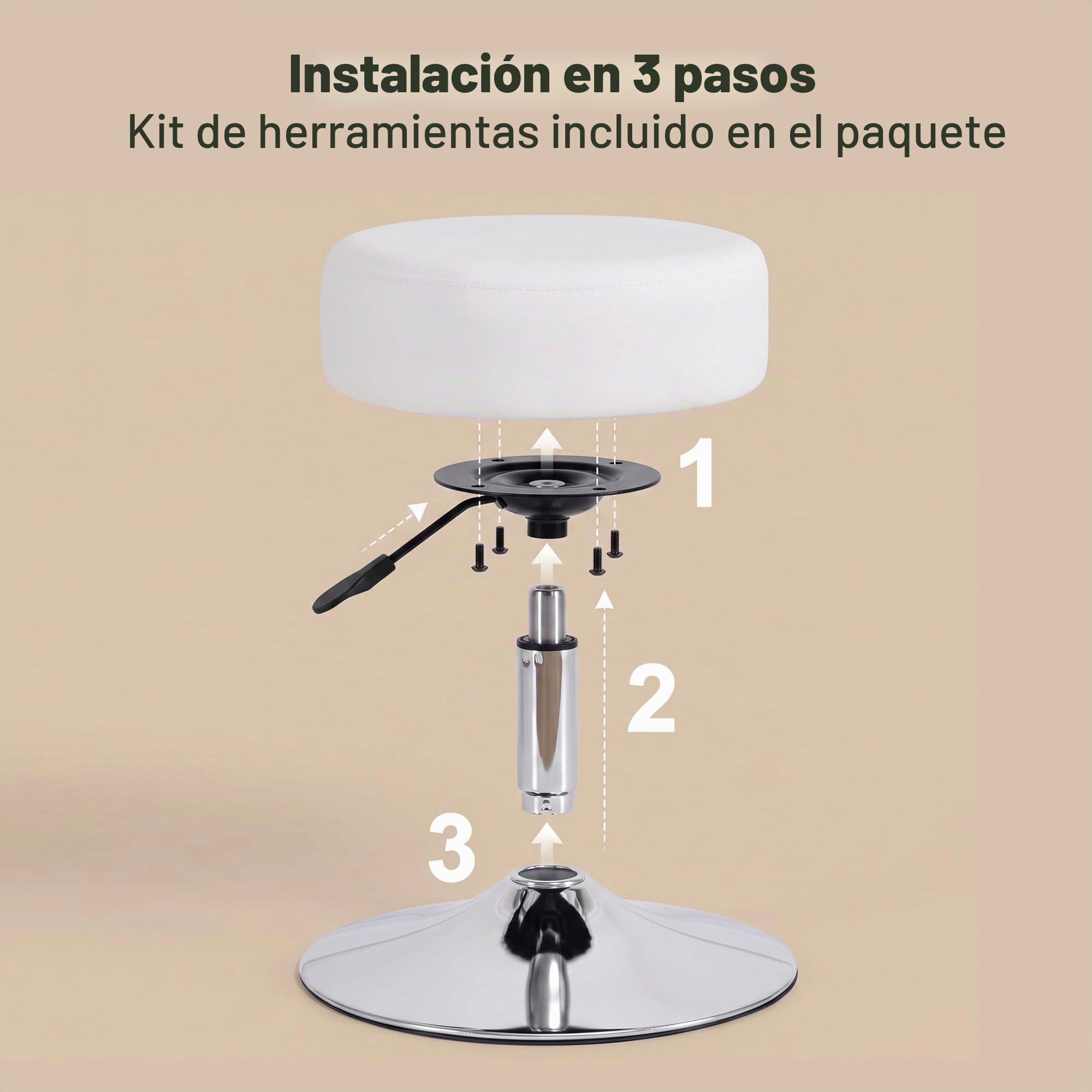 Duhome Taburete Tocador Maquillaje Altura Regulable, Silla Tocador Terciopelo, Taburete Bar Giratorio, Taburete de Peluquería, Dormitorio, Escritorio, Cocina (Blanco)