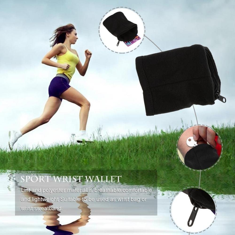 Brrnoo Wrist Wallet, Sportowa opaska na nadgarstek z portfelem, pochłaniająca pot i oddychająca, zapobiega utracie rzeczy, torba do przechowywania do biegania na rowerze i innych sportów, czarna (#3)