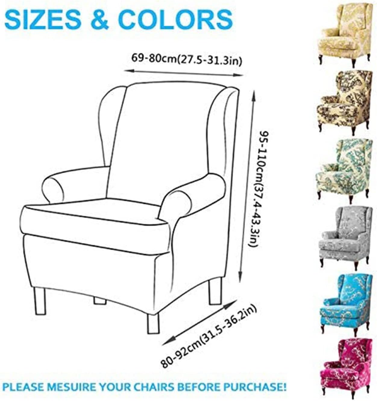 Wing Chair Covers , 2 Pieces Stretch Printed Wingback Chair Slipcover Elastic Polyester Spandex Fabric Armchair Cover Wingback Chair Covers Furniture Protector Wing Chair Slipcover ( Color : Green )