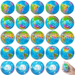 Dshengoo 24 Pcs Globe Squeeze Balls,Earth Stress Relief Balls,Foam Squeeze Balls for Kids Finger Exercise,Party Favors,School,Classroom,2.5 inch
