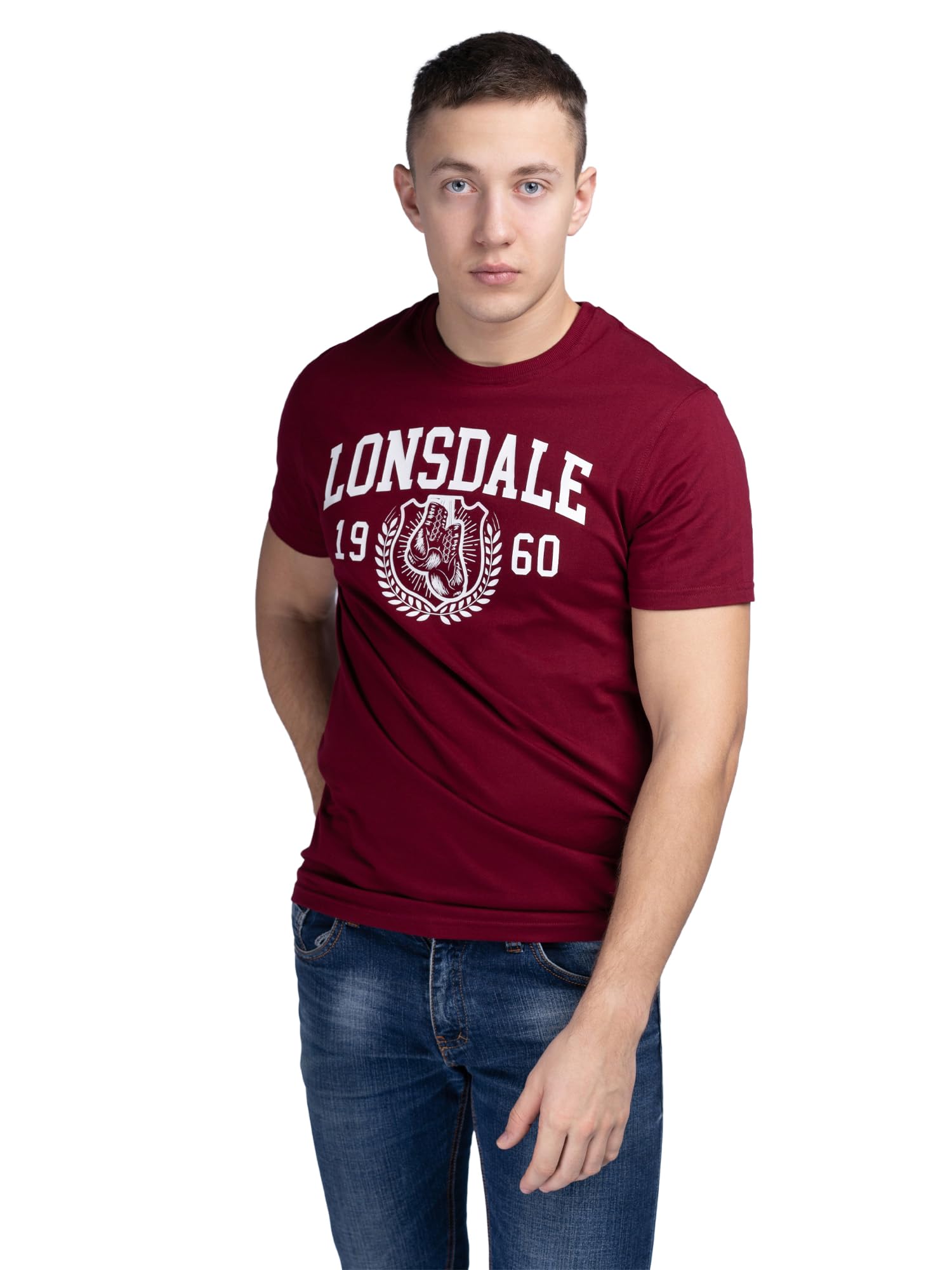 Lonsdale Men's Staxigoe T-Shirt, Oxblood/White, M