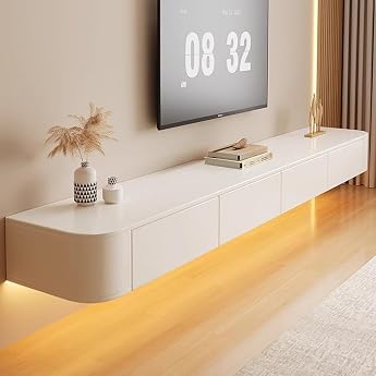 TV Cabinet White Lowboard Hanging Floating TV Cabinet Sideboard Wall Cabinet TV Table for Living Room Bedroom Dining Room