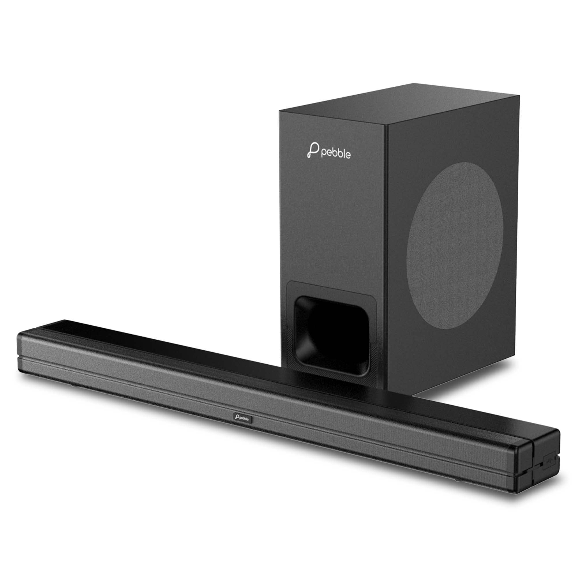 Pebble Arena 12 120 Watt Dynamic Sound, Advanced 5.0 Bluetooth, 2.1 Channel, Side Mounted Button, Light Weight and Portable Sound bar