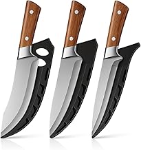 Machado 3-Piece Knife Set with Sheath – Razor Sharp Stainless Steel Blades, Full Tang Rivet Design, Wooden Handles – Kitchen, Outdoor & BBQ Knife Set