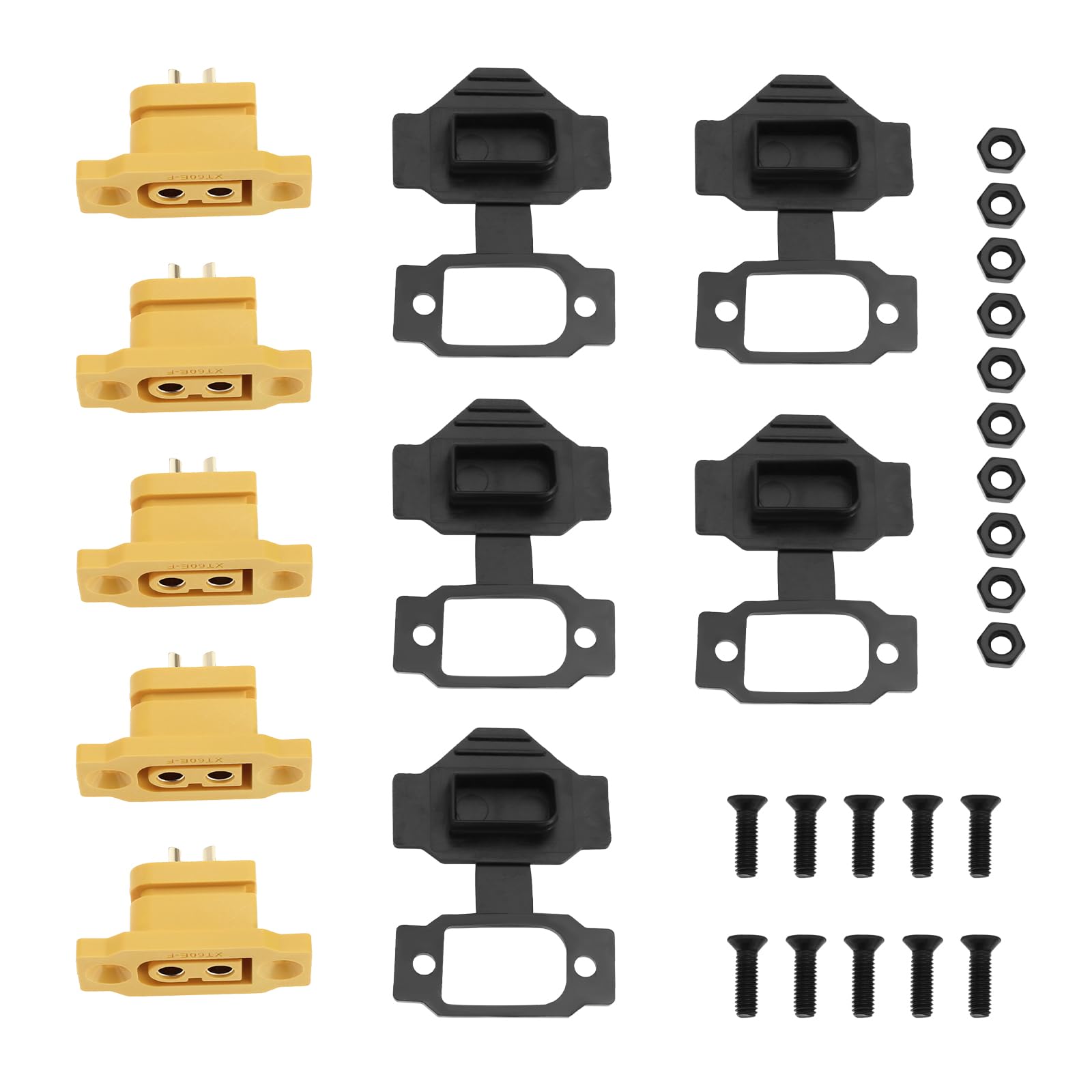 YINETTECH 5 Set XT60E-F Female Plug with Dust Cover Screws Compatible with XT60 Plugs for RC FPV Lipo Battery RC Quadcopter Gold-Plated Copper, UL94 V0 Flame Retardant
