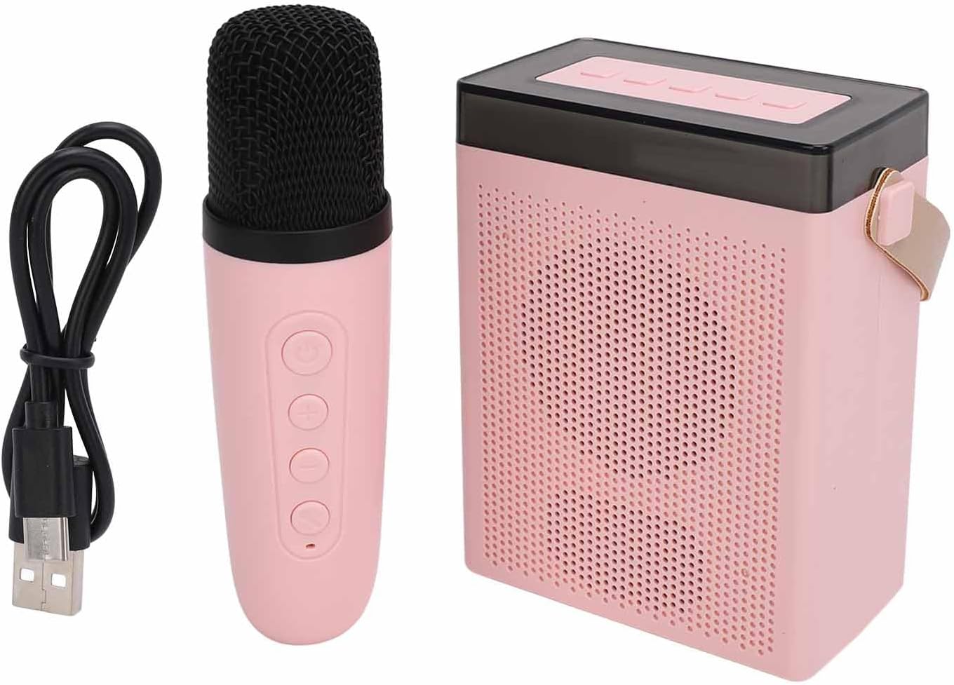 Semme Portable Speaker Wireless Microphone Set USB Rechargeable Mini Karaoke Machine with Ambient Light for Kids Adults Pink