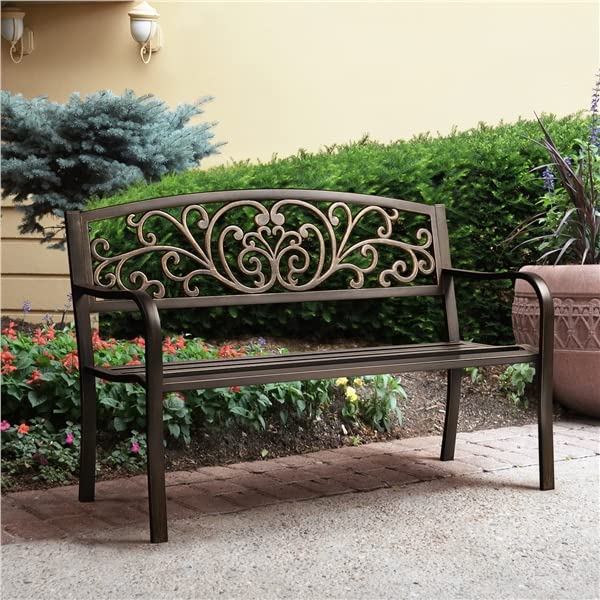 Yaheetech Banc de Jardin en métal résistant aux intempéries pour 2 à 3 Places - Banc de Repos Vintage avec Dossier - Accoudoir pour Jardin, Balcon et terrasse - Bronze