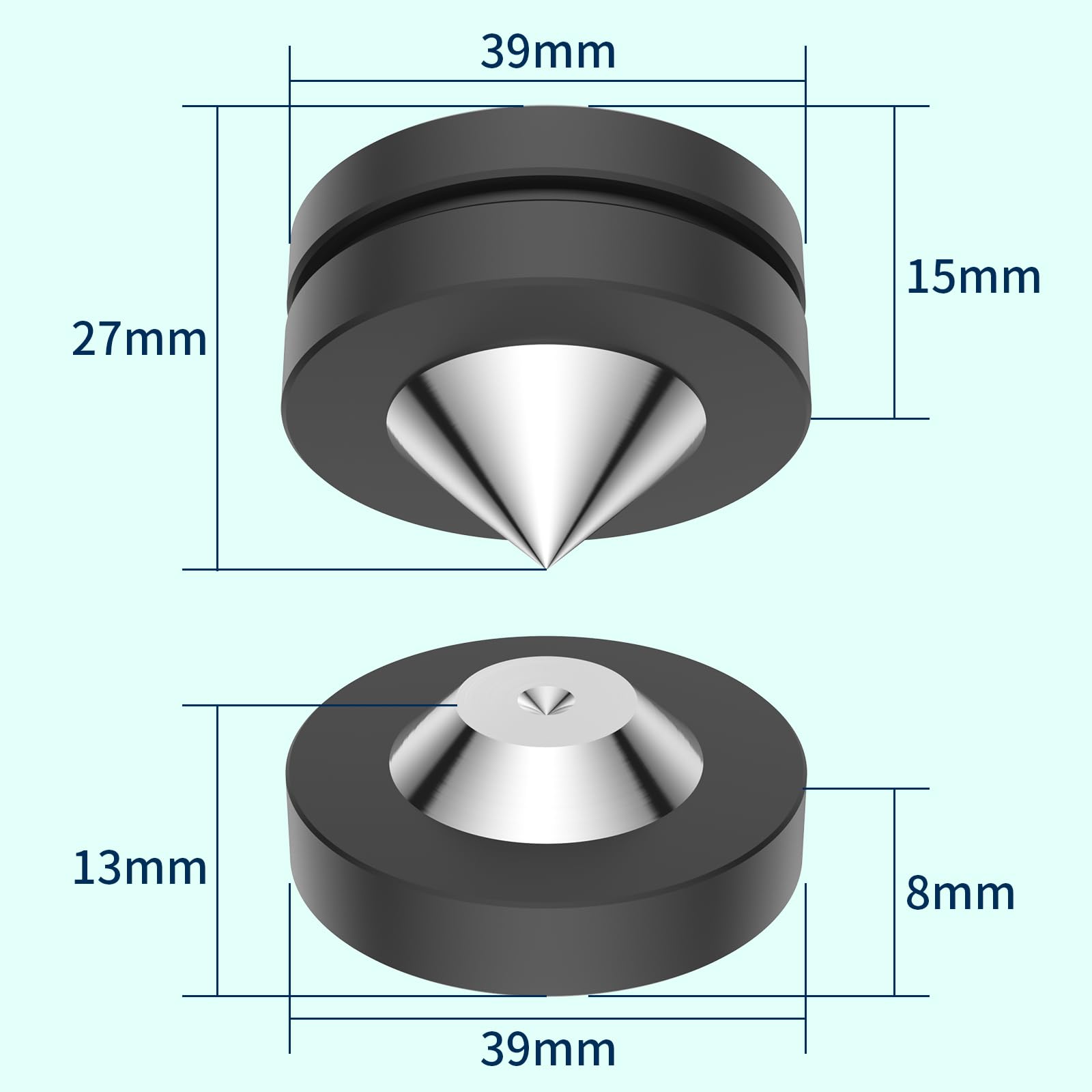 Scatola di 4 piedini per altoparlanti, 39 x 26 mm, ammortizzatore per subwoofer per altoparlanti in acciaio inox nero, piedini acustici Hifi per altoparlanti di fascia alta, subwoofer, CD,