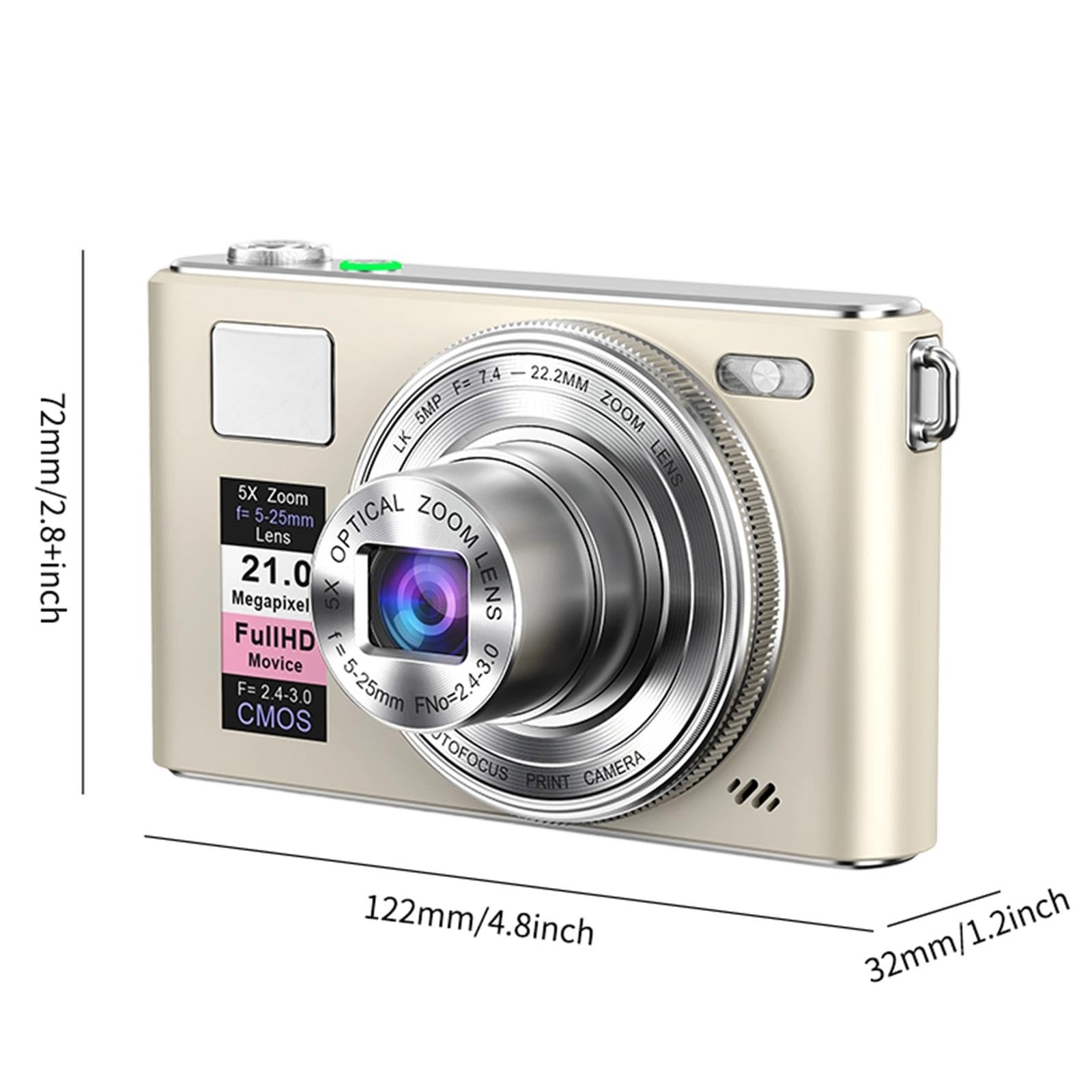 Cámara Digital Robusta, portátil, 5X, Profesional, compacta, versátil, Accesorio de Juguete para Viajes, Estudio, grabación, Vlogs y conciertos, Dorado Champagne