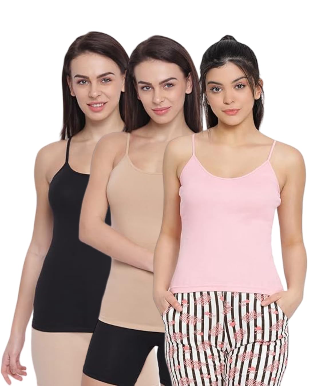 vk mart Women Cotton Camisole Pack of 3 Spaghetti Strap Sleeveless Innerwear Tank Top Slim Fit Soft Stretchable Slip-picture-16
