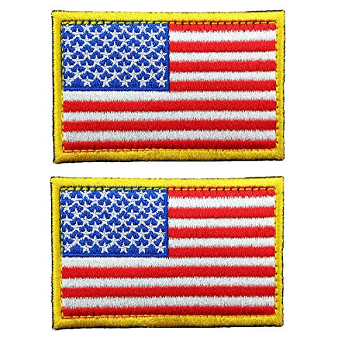 Tactical American Flag Embroidered Patch Gold Border USA United States of America Military Uniform Emblem 2 Pack(3.15X2 inch)