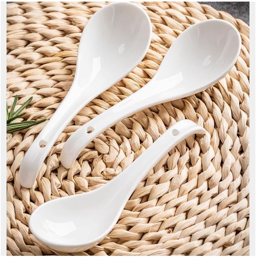 Spoons,soup spoons,Spoons for Cooking Kitchen Household Soup Spoon Ceramic Soup Spoon Hot Pot Spoon Restaurant Large Long Handle Spoon Dinner Spoon Teaspoons, White