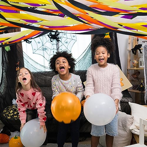Image of 12 Rolls Halloween Crepe Paper Streamers, 4 Colors Halloween Party Streamers for Ceiling, Background Wall, Dining Table, Door, Window, Staircase, Yard Decoration