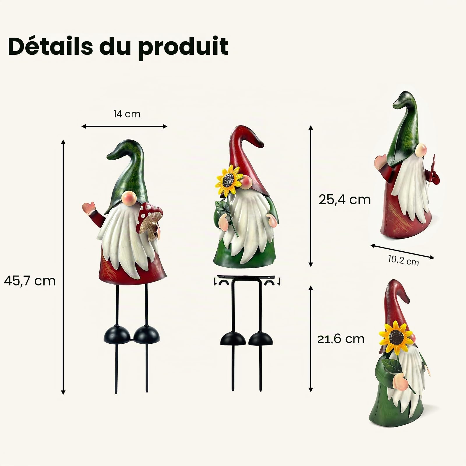 HONGLAND Lot de 2 Statues de Nain de Jardin en métal de 45,7 cm - Décoration pour Noël, pelouse, terrasse, Cour