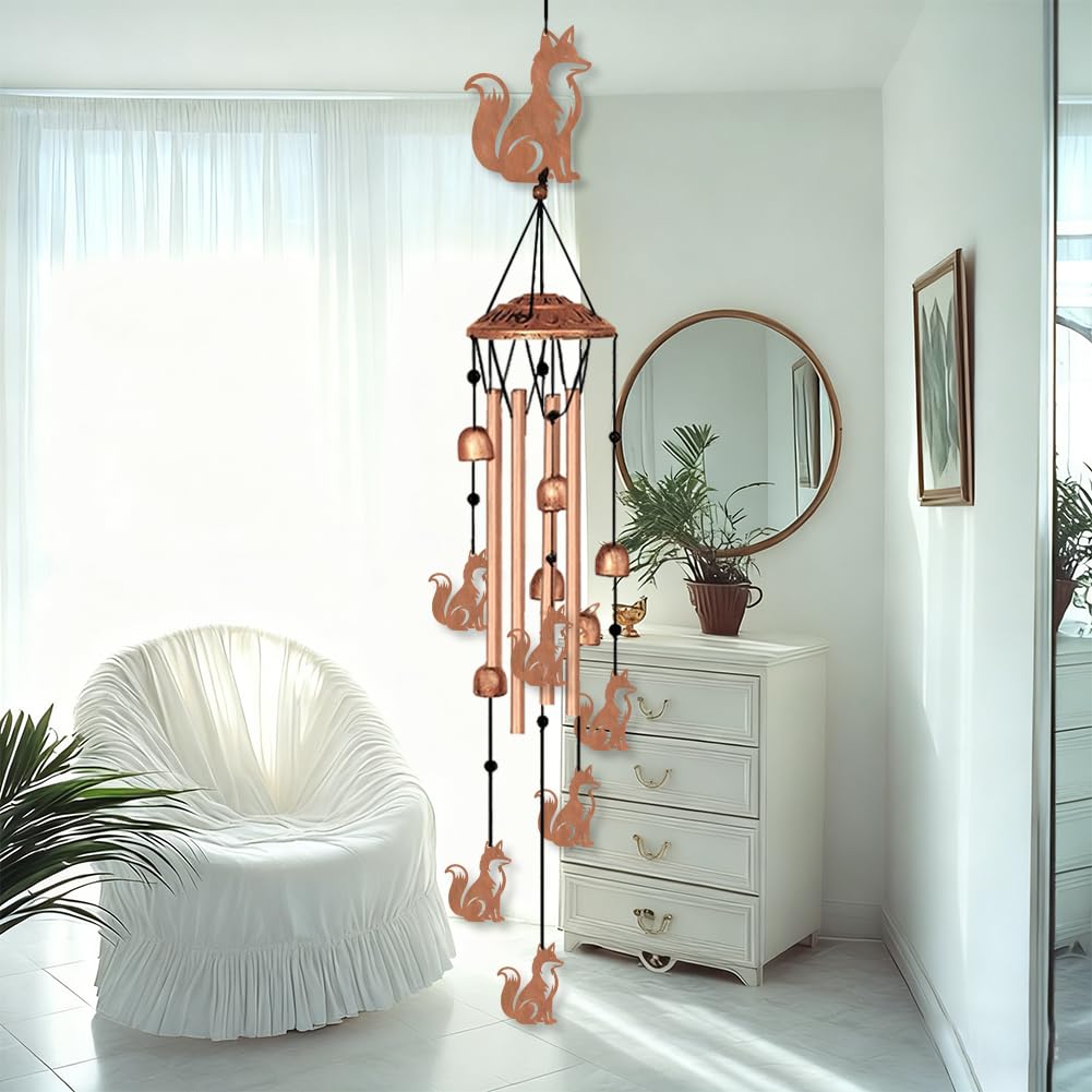 INFUNLY Campanelli a vento con volpe per esterni animali in metallo scacciapensieri in alluminio Tubi a vento volpi Memorial Campane a vento musica retrò con piccole campane per cortile decorazione