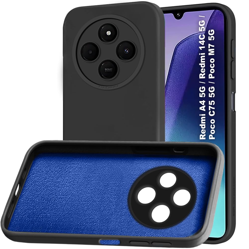TheGiftKart Liquid Silicon Back Cover Case for Mi Redmi A4 5G / 14C 5G / Poco C75 5G / Poco M7 5G | Stylish Camera Protection Module | Micro-Fibre Lining Inside | Shockproof Cover (Silicone, Black) TheGiftKart Liquid Silicon Back Cover Case for Mi Redmi A4 5G / 14C 5G / Poco C75 5G / Poco M7 5G | Stylish Camera Protection Module | Micro-Fibre Lining Inside | Shockproof Cover (Silicone, Black)