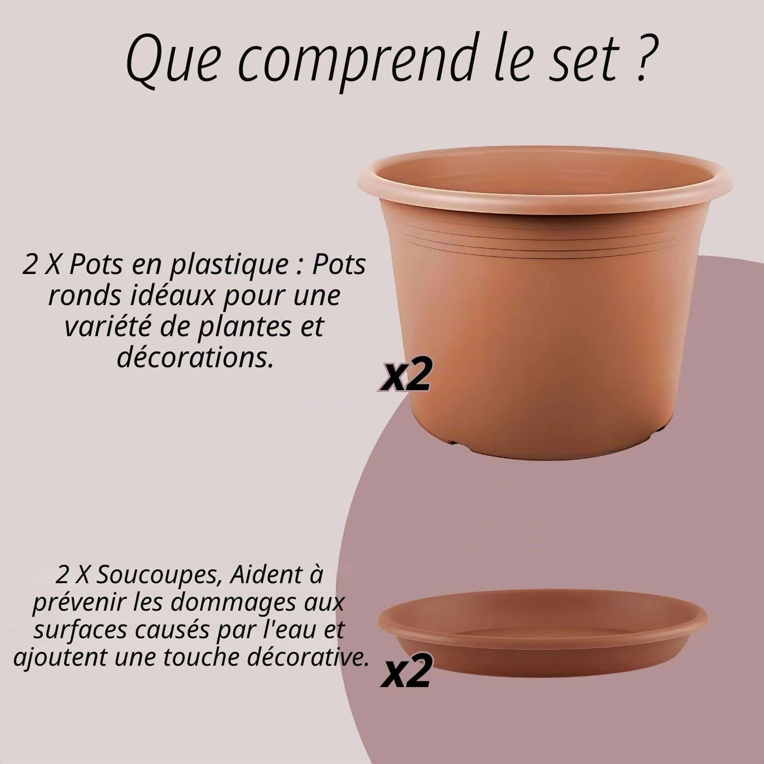 Tomaino - Pot pour Plantes d'Extérieur en Plastique, 2 pièces + Sous-pot de Diverses Tailles pour Intérieur, Maison, Balcon, Orchidée, Avocat, Jardin, Bureau (Ø 40 cm)