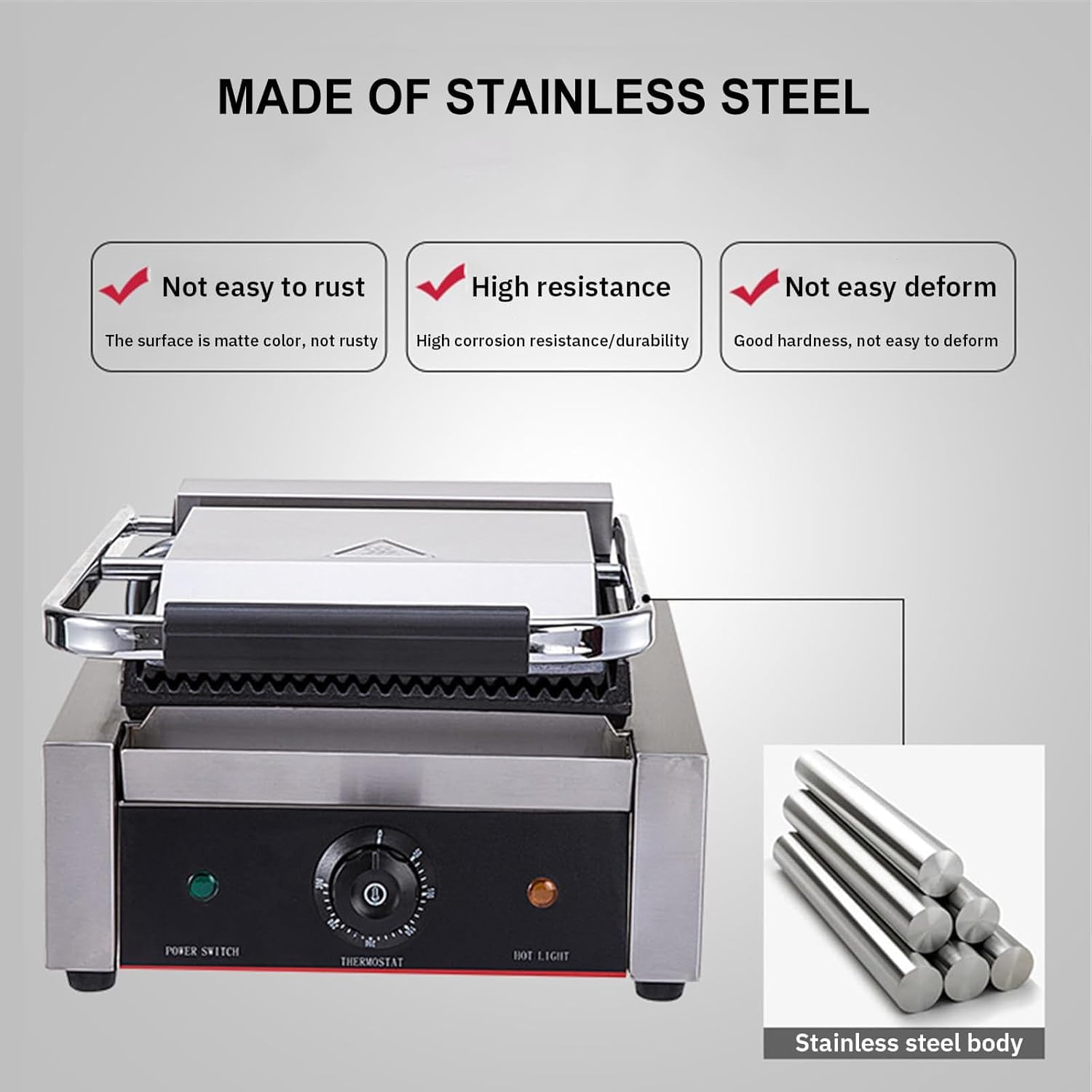 Piastra per Sandwich in Ghisa da 1800 W, Pressa Professionale per Panini, Griglia per Panini da 50°c A 300°c, per Hamburger, Bistecche, Pancetta, Panini, Salsicce