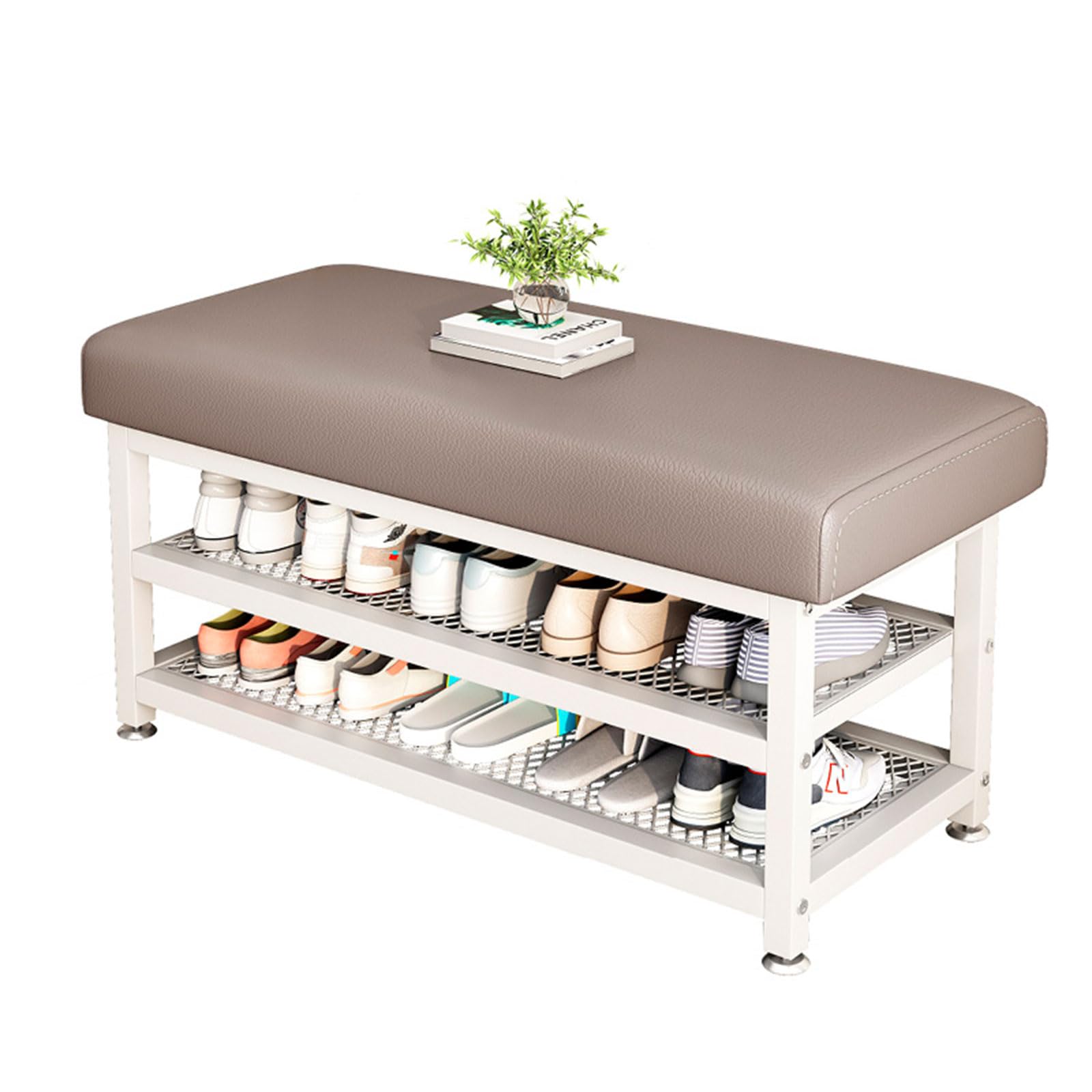 Tabouret à chaussures blanc et gris banc d'entrée minimaliste