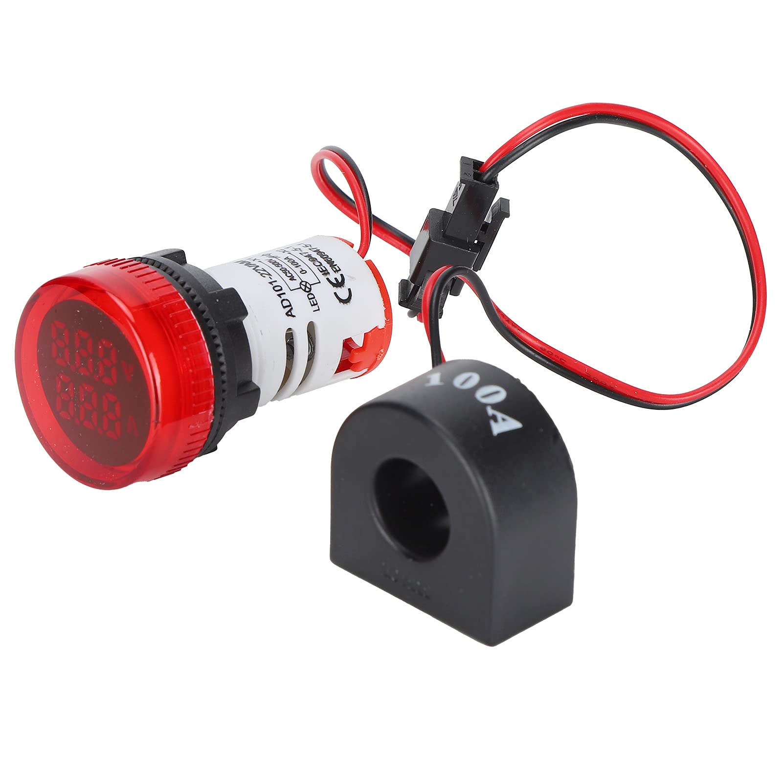 Current Signal Indicator, 60~500V 0~99.9A AC AD101-22VAM LED Digital Ammeter Round Signal Light Universal 2‑Display Current Meter Indicator Lamp Signal Light(1#)