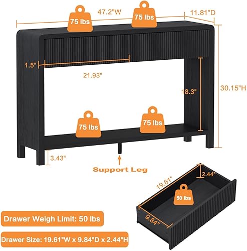 Miniatura 2 de FATORRI Mesa consola para entrada, moderna mesa de sofá con 2 cajones para sala de estar, mesas de pasillo de madera y mesas de sofá detrás del sofá