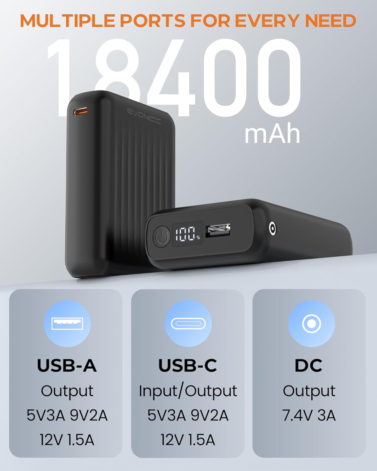 7.4V 18400mAh Heated Vest Battery Pack Compatible with ORORO and Venustas, Portable Battery Pack for Heated Vest with Digital Display, DC Output Power Bank for Heating Vests, Jacket, Pant