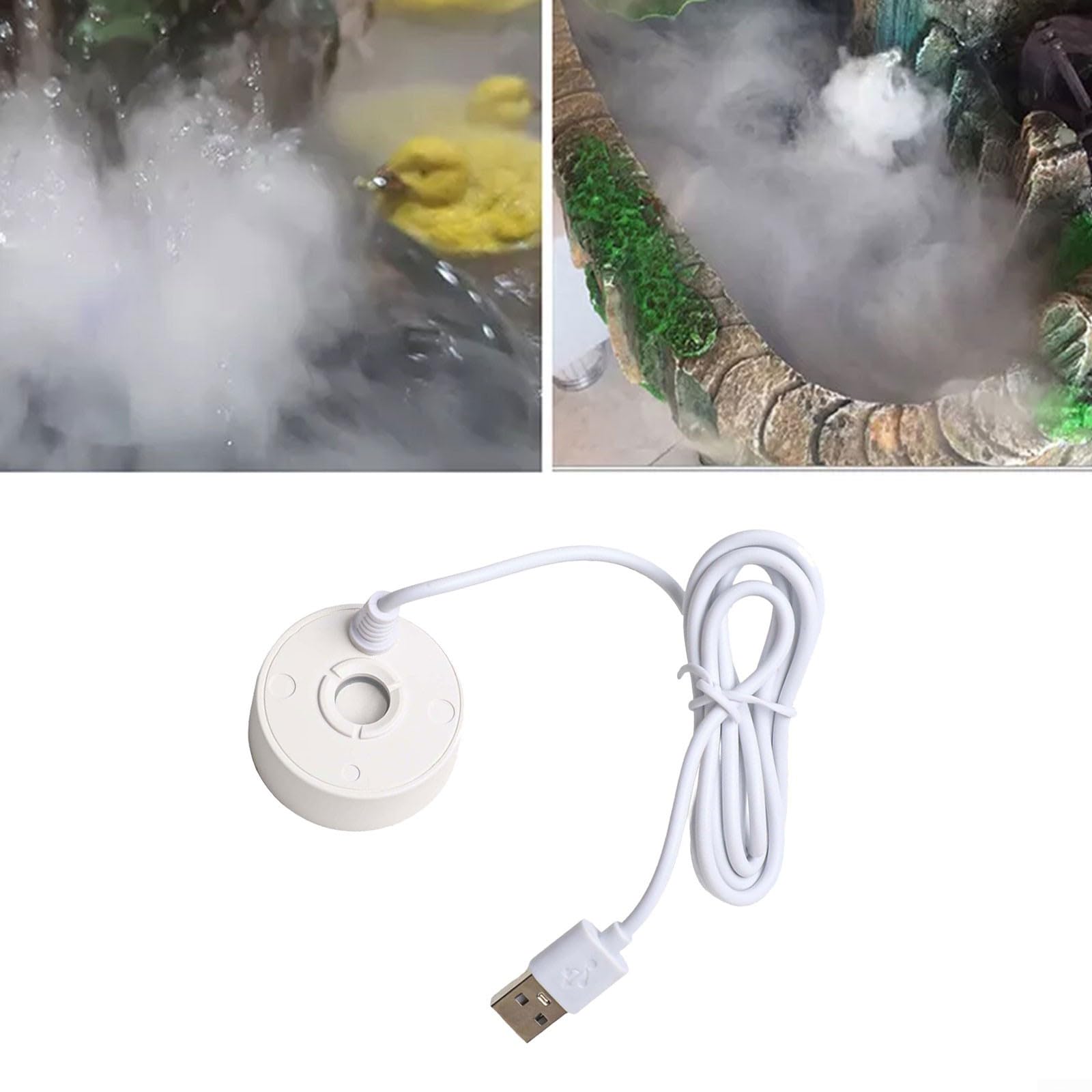 5V USB Fountain Mist Maker Small Rockery Water Fish Tank Landscaping Mist Maker Air Humidifier for Office Home Room Office (White)