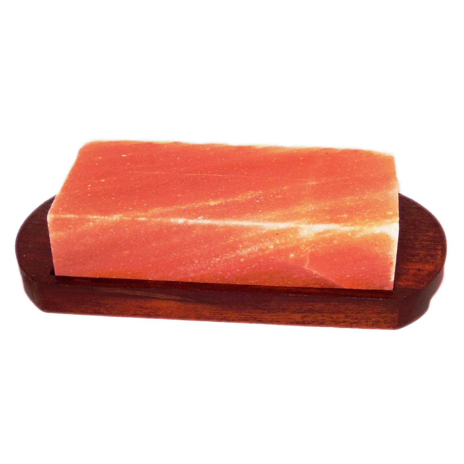 Natural Himalayan Pink Salt Hot Plate Rectangle 8x4x2-Inch with Wooden Tray