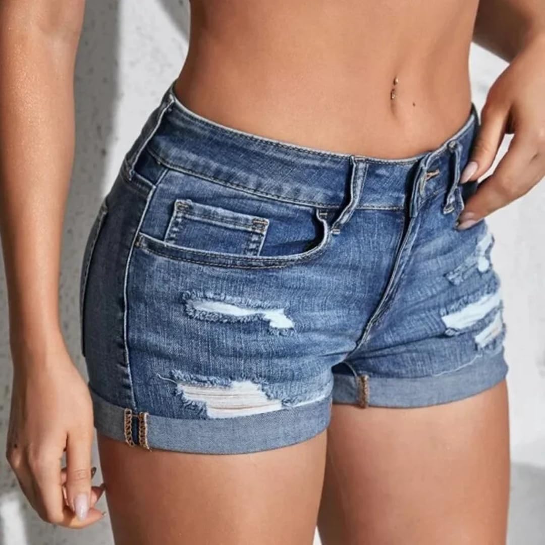 Short Jogging Femme Les Femmes De Split Denim Shorts Plage Sauvage Mode Sexy Mid Taille Curled Cuff Élastique Slim Fit Casual Shorts