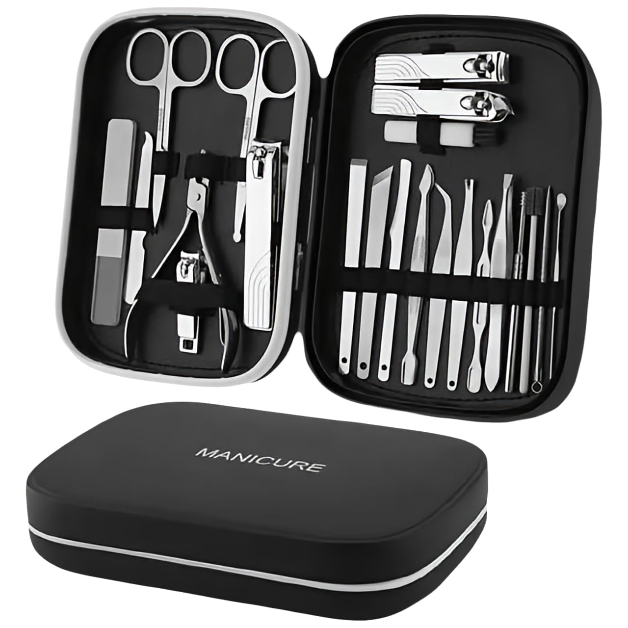 Manicure Set Professional Nail Clipper kit, 22 Pieces Stainless Steel Manicure and Pedicure kit Nail Care Tools with Travel Case, Professional Grooming Kits, Best Gift for Men Women (Black)