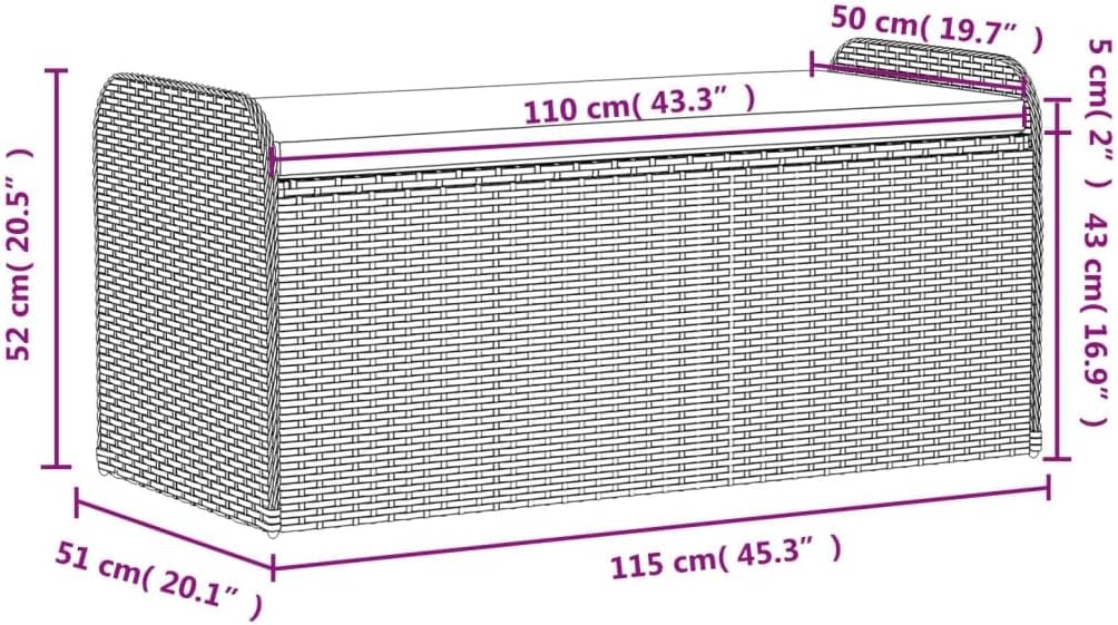 vidaXL Outdoor Garden Furniture-Brown Poly Rattan Storage Bench with Cushion, Weather-, Comfortable Seating for Patio/Garden